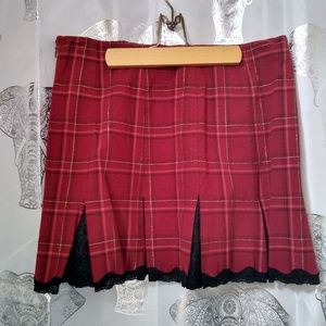 Betsey Johnson Red Plaid and Lace Mini Skirt